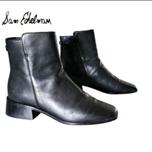 Sam Edelman THATCHER Black Leather Ankle Boot Dress Square Toe Heel Shoe Women 9